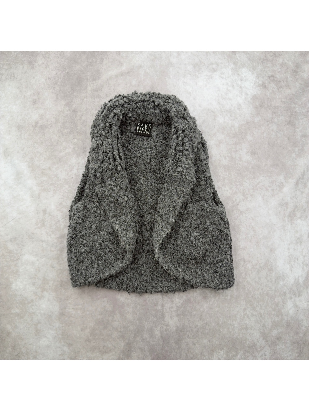 Saks Fifth Avenue Gray Fuzzy Wool Alpaca Knit Sweater Vest Y2K One Size